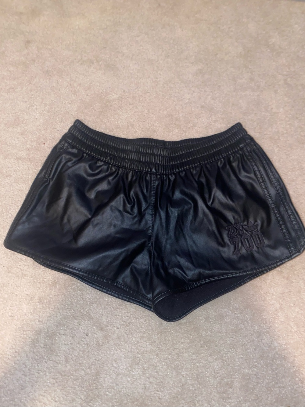 adidas Black Faux Leather Athletic Shorts